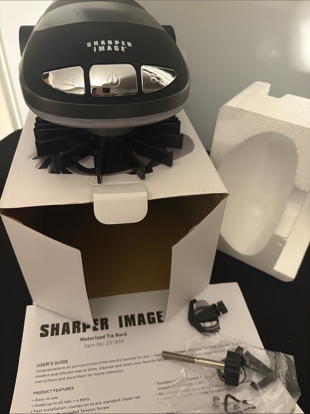 Sharper Image Black and Silver Motorized Tie Rack